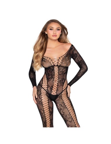 LEG AVENUE - 89369 COMBINAISON EN RÉSILLE ET DENTELLE NOIRE - TAILLE UNIQUE