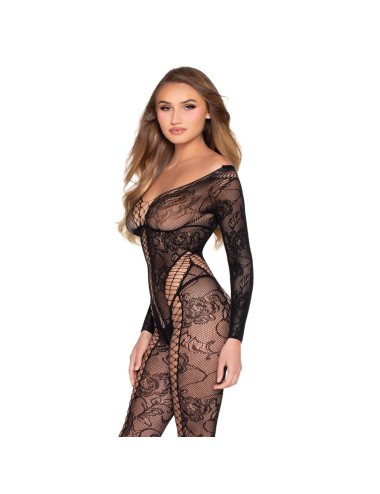 LEG AVENUE - 89369 COMBINAISON EN RÉSILLE ET DENTELLE NOIRE - TAILLE UNIQUE