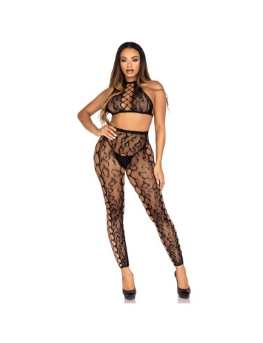 LEG AVENUE - 89372 CROP TOP ET COLLANTS SANS ENTREJAMBE NOIRS - TAILLE UNIQUE