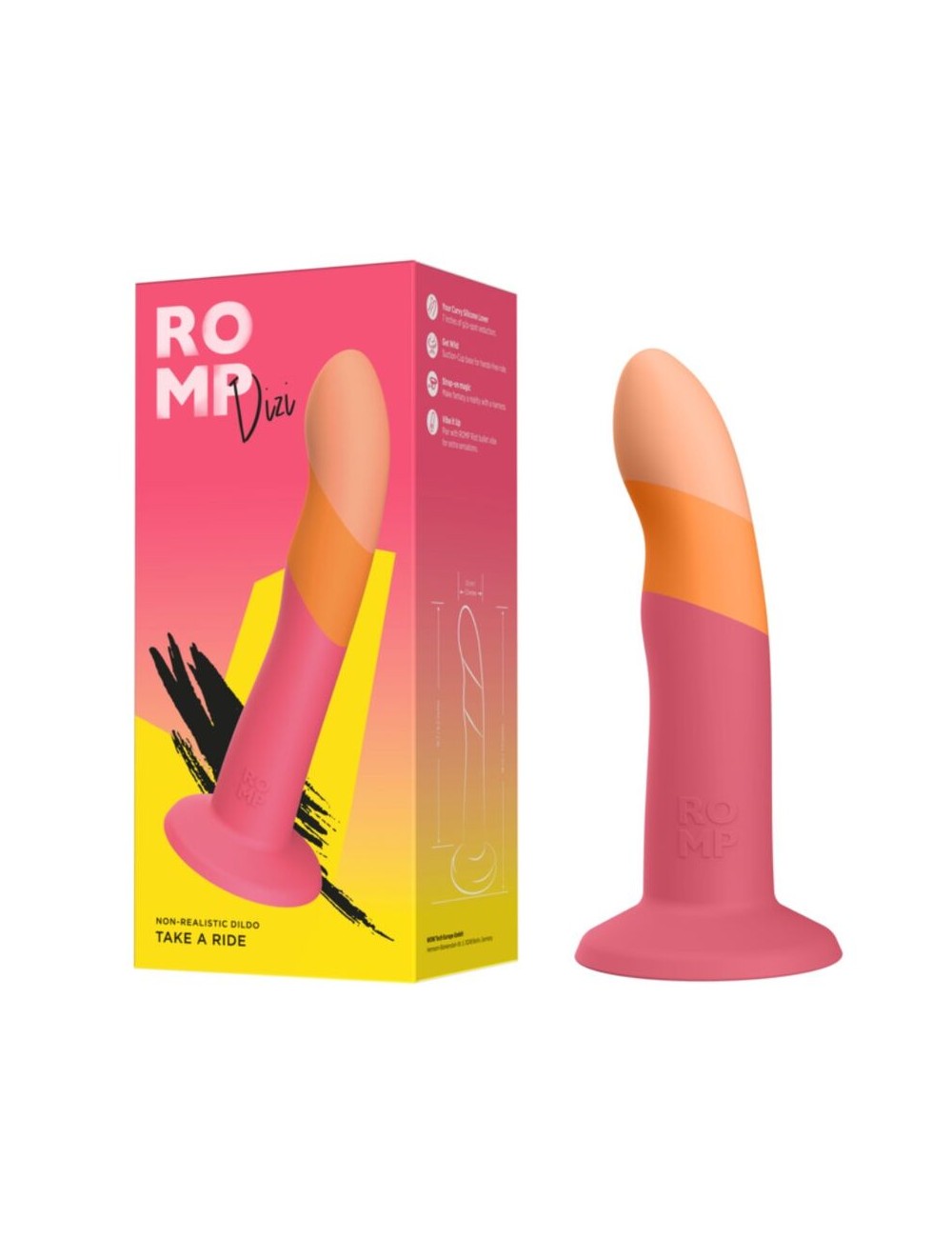 ROMP - DIZI GODEMICHET EN SILICONE AVEC VENTOUSE TRICOLÉ 18 CM