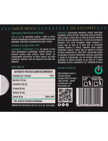 WUG DIET - Chewing-gum fonctionnel sans sucre à la menthe, plaquette thermoformée de 8 pièces