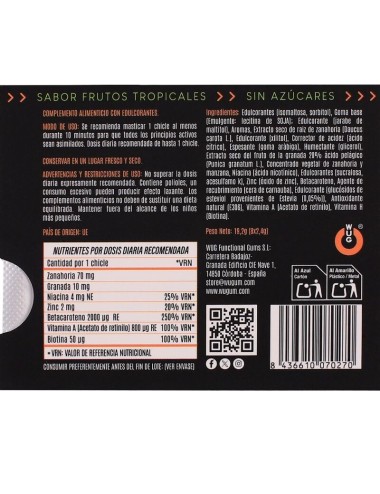 WUG SOLAR - Chewing-gum fonctionnel aux vitamines et au zinc, saveur fruits tropicaux, plaquette thermoformée de 8 unités
