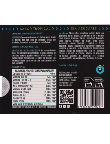 WUG MULTIVIT - GOMME À MÂCHER MULTIVITAMINES FONCTIONNELLES, SAVEUR TROPICALE, PLAQUETTE DE 8 PIÈCES