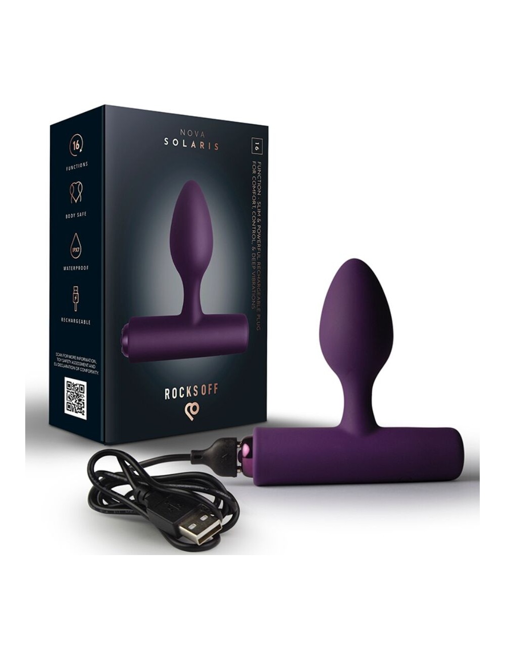 ROCKS-OFF - MINI BAGUETTE RECHARGEABLE 16 FONCTIONS ROSE PIVOINE