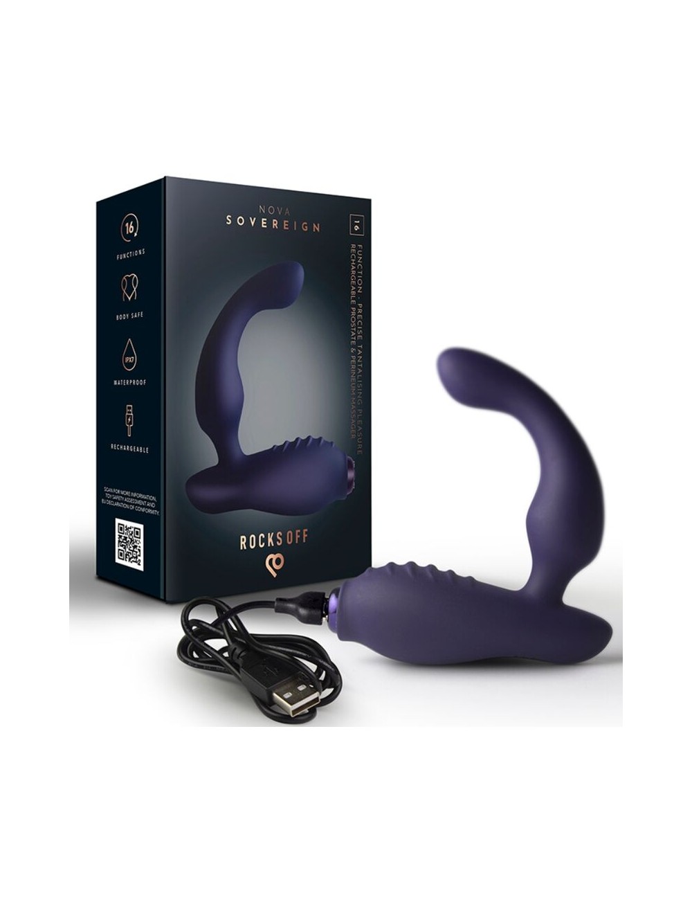 ROCKS-OFF - MINI BAGUETTE RECHARGEABLE 16 FONCTIONS ROSE PIVOINE