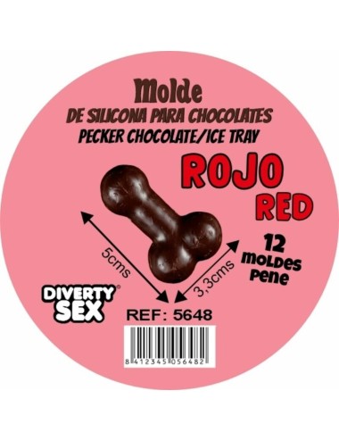 DIABLO PICANTE - MOULE À CHOCOLAT AVEC 12 PÉNIS EN SILICONE À SUSPENDRE ROUGE