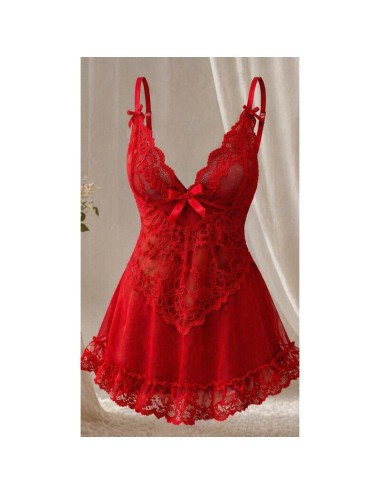 LIVCO CORSETTI FASHION - ENSEMBLE NUIT T-SHIRT + CULOTTE ROUGE 2028 S/M