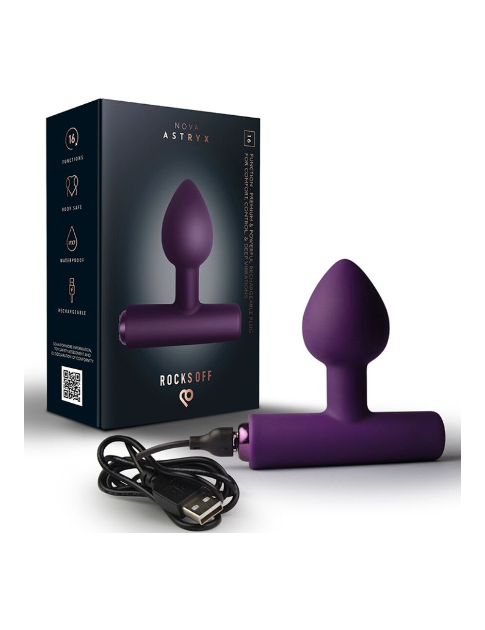 ROCKS-OFF - MINI BAGUETTE RECHARGEABLE 16 FONCTIONS ROSE PIVOINE