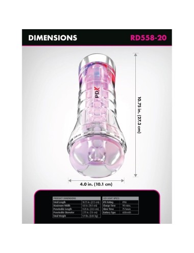 PDX ELITE - VIEWTUBE XXL LED TRANSPARENT STROKER 27,3 CM