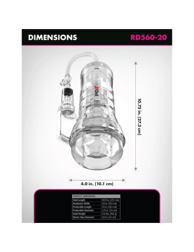 PDX ELITE - VIEWTUBE VAC XXL MANGE TRANSPARENTE AVEC POMPE D'ASPIRATION 27,3 CM
