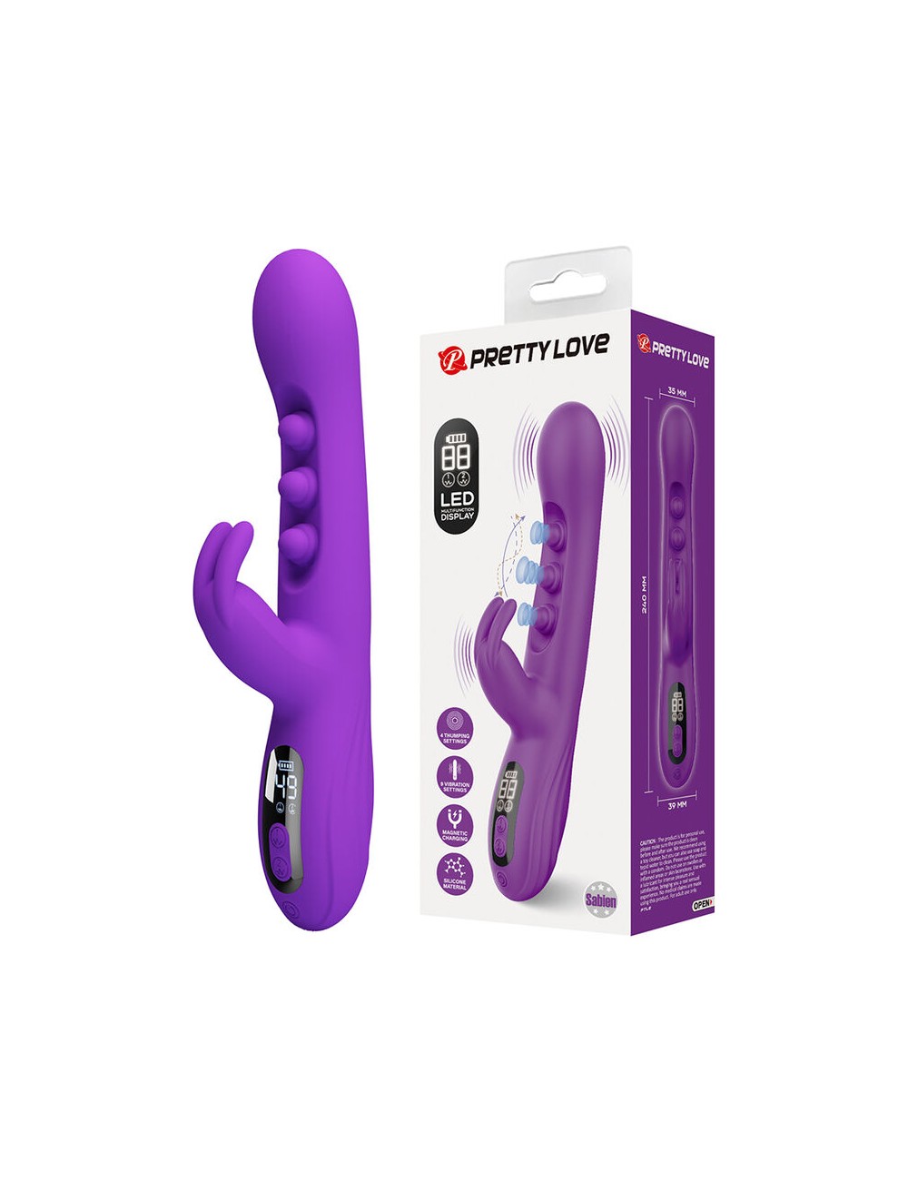 PRETTY LOVE - VIBRATEUR LAPIN SABIEN AVEC STIMULATION PAR TAPOTEMENTS ET LED VIOLETTE