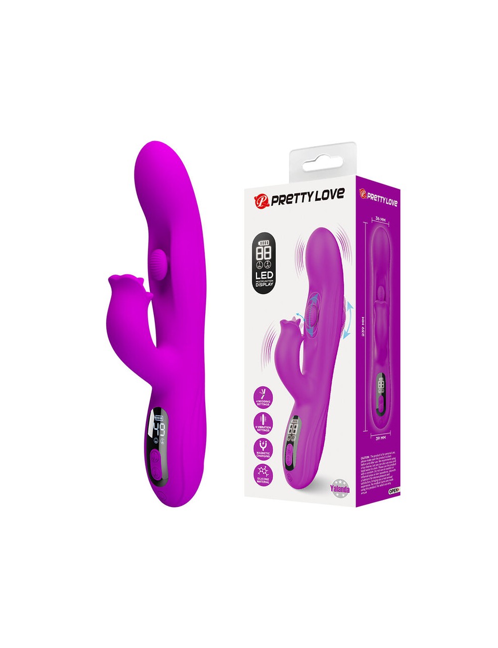 PRETTY LOVE - VIBRATEUR OSCILLANT LAPIN YALANDA AVEC AFFICHAGE LED VIOLET