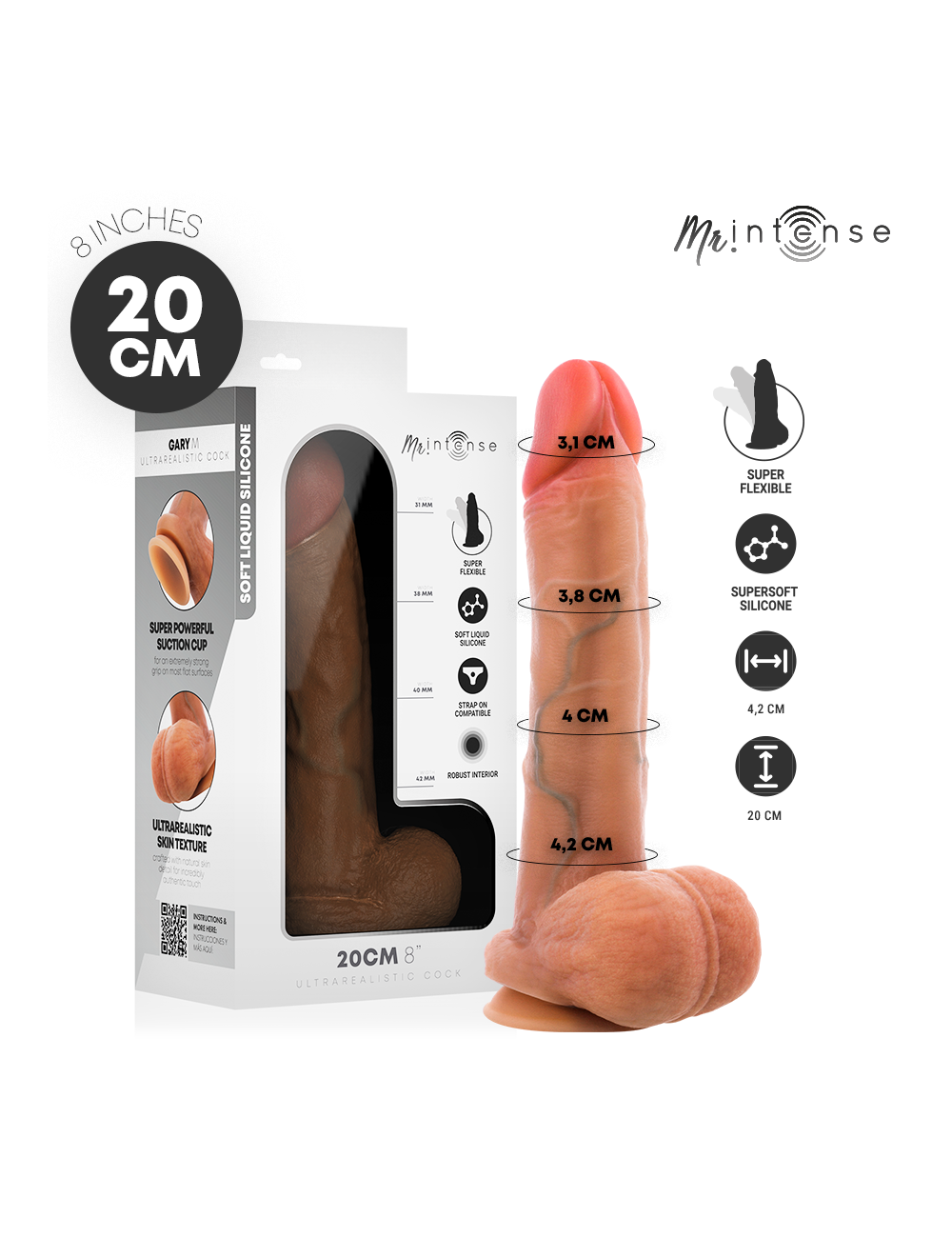MR INTENSE - GARY M PÉNIS EN SILICONE ULTRA-RÉALISTE AVEC TESTICULES 20 CM -Ø- 4