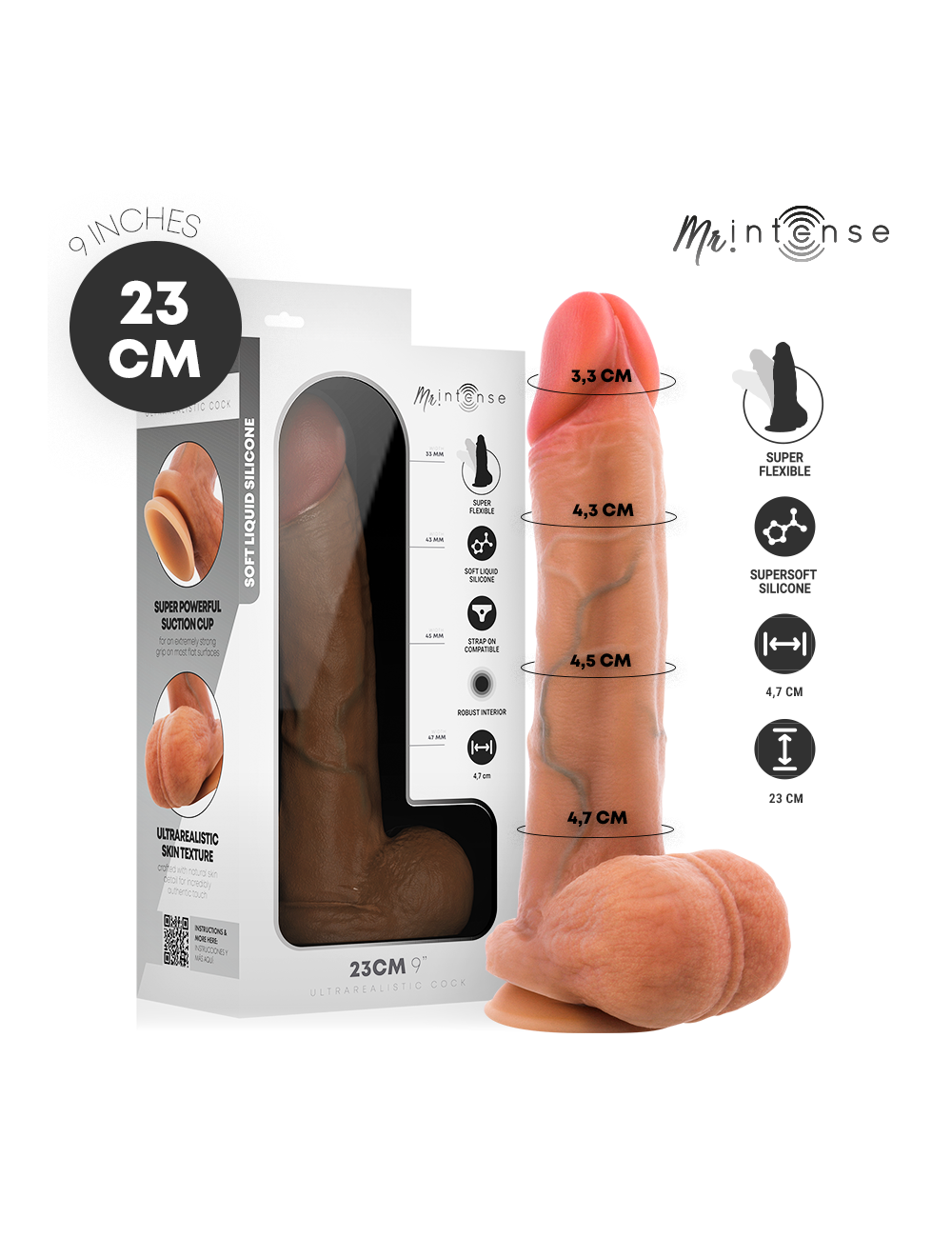 MR INTENSE - GARY L PÉNIS EN SILICONE ULTRA-RÉALISTE AVEC TESTICULES 23 CM - Ø 4
