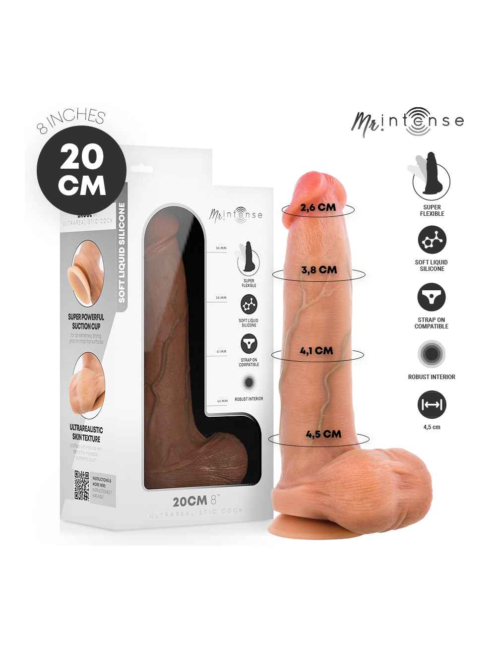MR INTENSE - BRUCE M GODE EN SILICONE AVEC TESTICULES 20 CM -Ø- 4