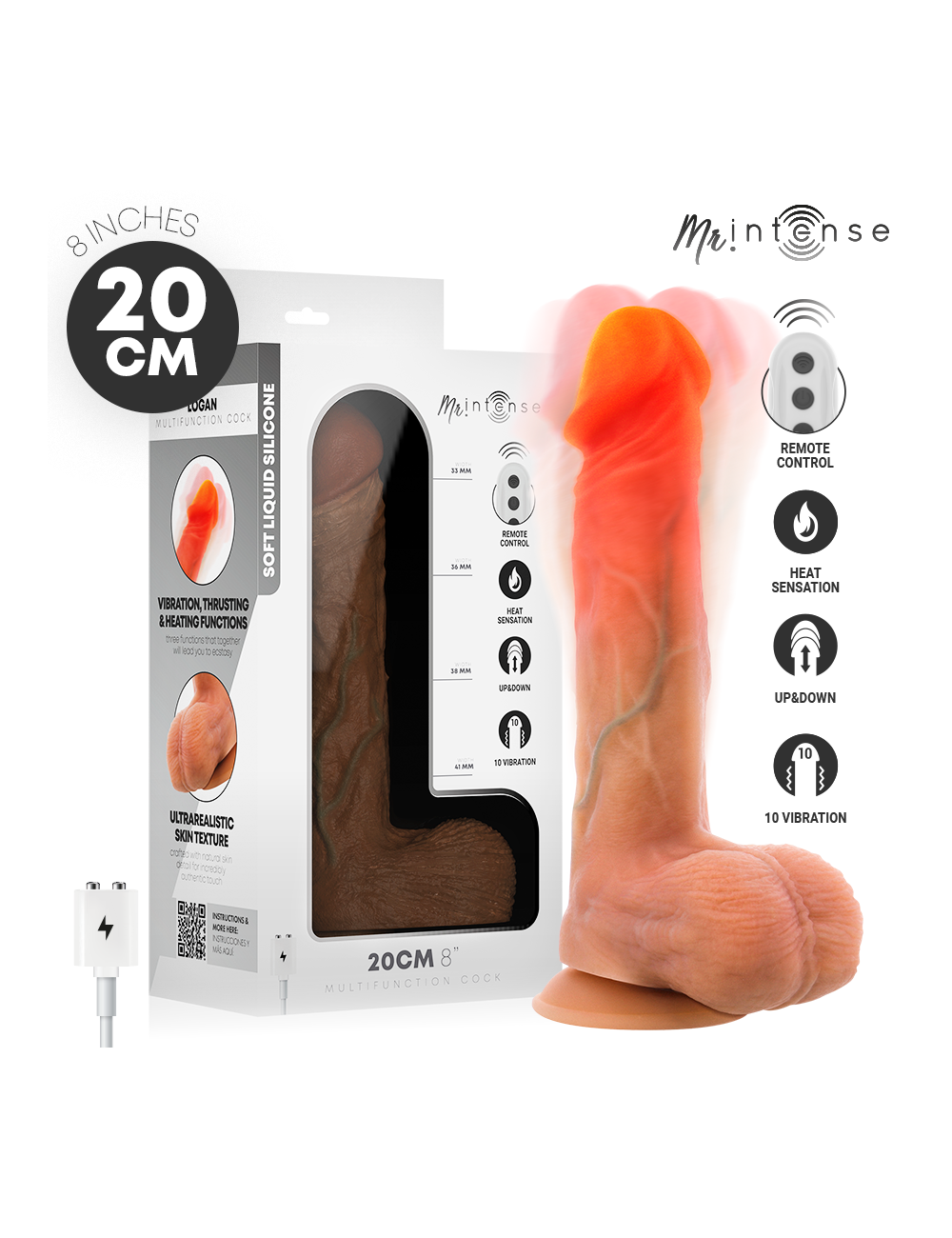 MR INTENSE - LOGAN VIBRATEUR GODEMICHET EN SILICONE AVEC EFFET CHAUFFANT ET TÉLÉCOMMANDE 20 CM -Ø- 4