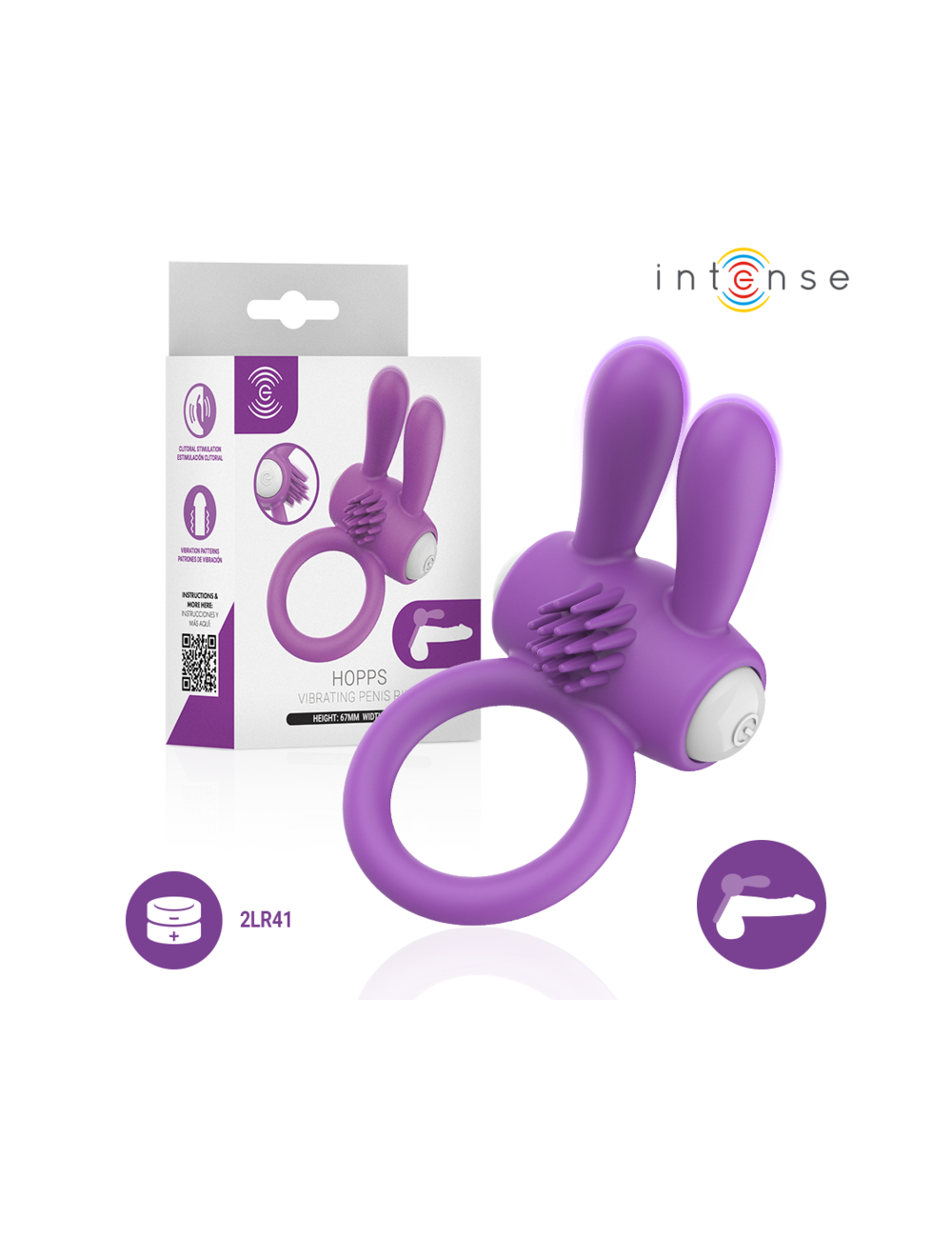 INTENSE - ANNEAU PÉNIS VIBRANT HOPPS AVEC STIMULATION CLITORIALE VIOLETTE