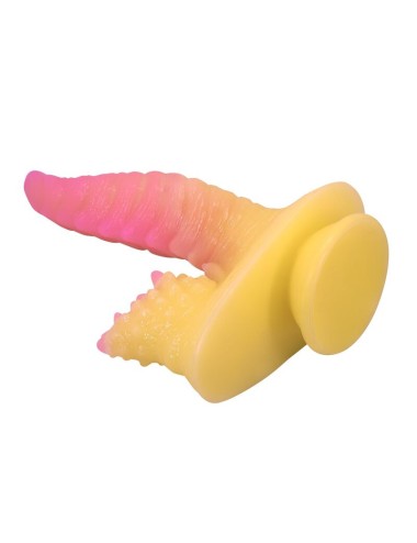 POWER MONSTERS - GODEMICHET MONSTRE ONDULÉ FANTASY AVEC VENTOUSE 22,5 CM Ø 5,5 CM ROSE ET JAUNE