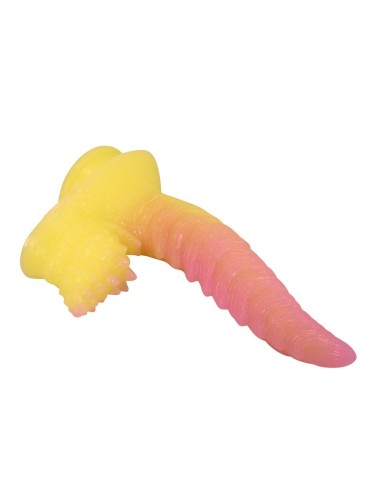 POWER MONSTERS - GODEMICHET MONSTRE ONDULÉ FANTASY AVEC VENTOUSE 22,5 CM Ø 5,5 CM ROSE ET JAUNE