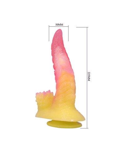 POWER MONSTERS - GODEMICHET MONSTRE ONDULÉ FANTASY AVEC VENTOUSE 22,5 CM Ø 5,5 CM ROSE ET JAUNE