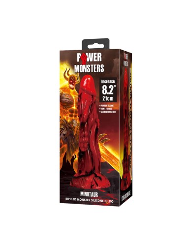 POWER MONSTERS - GODEMICHÉ MINOTAURE FANTASY AVEC VENTOUSE 21 CM Ø 5 CM ROUGE ET NOIR