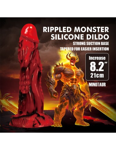 POWER MONSTERS - GODEMICHÉ MINOTAURE FANTASY AVEC VENTOUSE 21 CM Ø 5 CM ROUGE ET NOIR