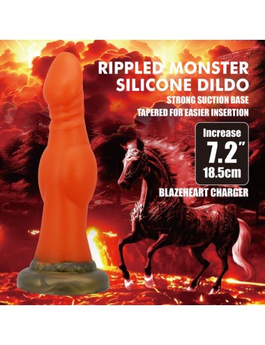 POWER MONSTERS - BLAZEHEART CHARGER FANTASY GODEMICHET EN SILICONE 18,5 CM Ø 4,5 CM