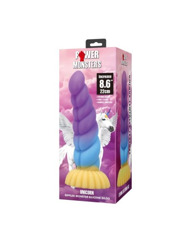 POWER MONSTERS - GODEMICHET EN SILICONE LICORNE TRICOLOR FANTASY 22 CM Ø 5 CM