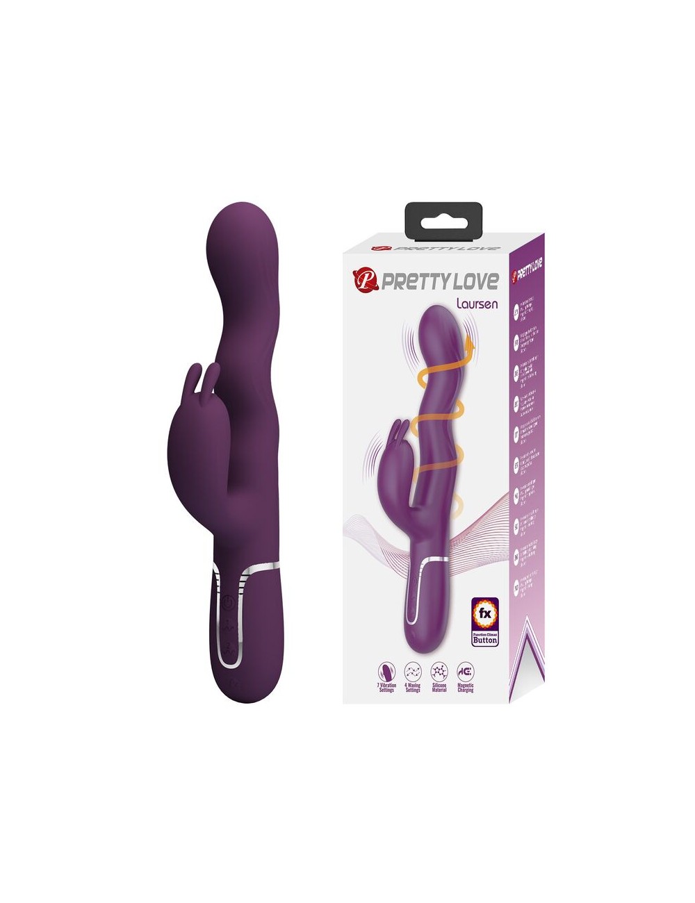PRETTY LOVE - VIBRATEUR LAPIN LOURSEN AVEC MOUVEMENT DE POUSSÉE ET 7 MODES DE VIBRATION RECHARGEABLE PAR USB VIOLET