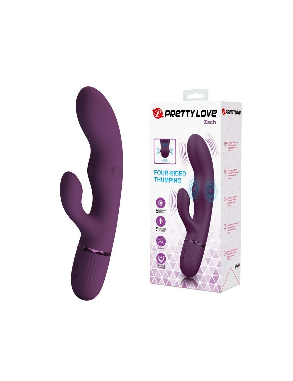 PRETTY LOVE - ZACH VIBRATEUR LAPIN RECHARGEABLE À POUSSER 5+5 FONCTIONS