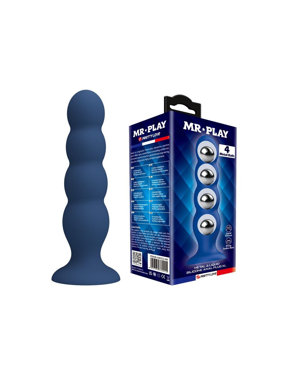 MR PLAY - PLUG ANAL AVEC 4 BILLES MÉTALLIQUES ET VENTOUSE BLEUE
