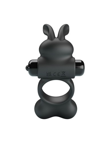 PRETTY LOVE - ANNEAU VIBRANT POUR PÉNIS AVEC STIMULATEUR LAPIN, 10 FONCTIONS, NOIR