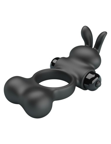 PRETTY LOVE - ANNEAU VIBRANT POUR PÉNIS AVEC STIMULATEUR LAPIN, 10 FONCTIONS, NOIR