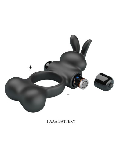 PRETTY LOVE - ANNEAU VIBRANT POUR PÉNIS AVEC STIMULATEUR LAPIN, 10 FONCTIONS, NOIR