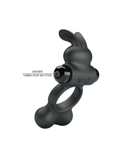 PRETTY LOVE - ANNEAU VIBRANT POUR PÉNIS AVEC STIMULATEUR LAPIN, 10 FONCTIONS, NOIR