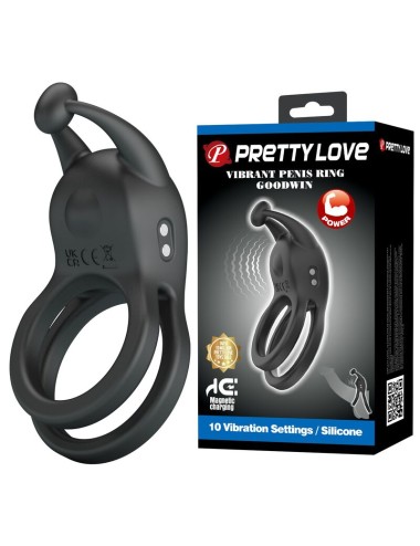 PRETTY LOVE - ANNEAU PÉNIS DOUBLE VIBRANT RECHARGEABLE GOODWIN NOIR