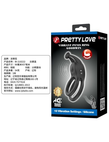 PRETTY LOVE - ANNEAU PÉNIS DOUBLE VIBRANT RECHARGEABLE GOODWIN NOIR