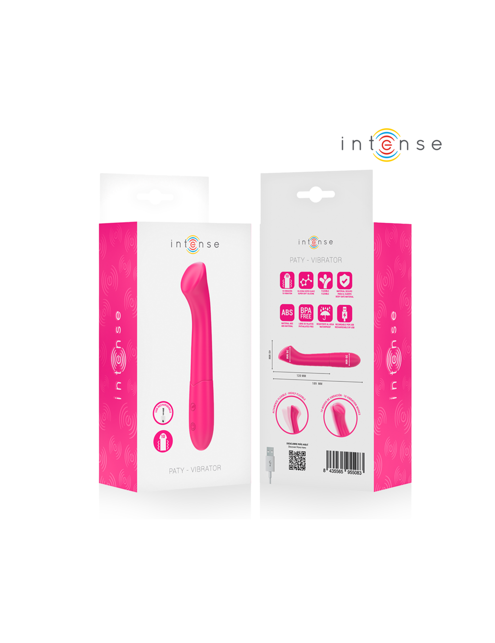 INTENSE - PATY 19 CM FLEXIBLE 10 VIBRATIONS MODÈLE 2 ROSE