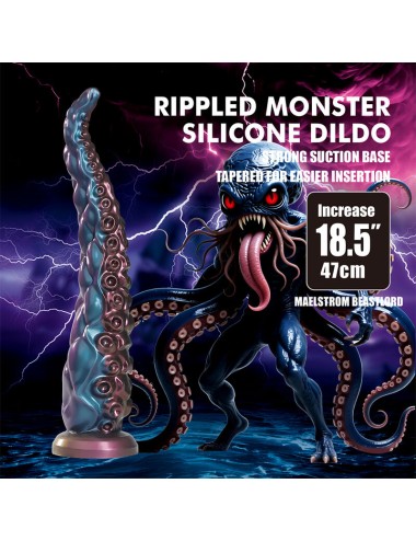 POWER MONSTERS - GODEMICHÉ EN SILICONE TRICOLORE FANTAISIE À TENTACULES ABYSSAUX 46 CM Ø 7 CM
