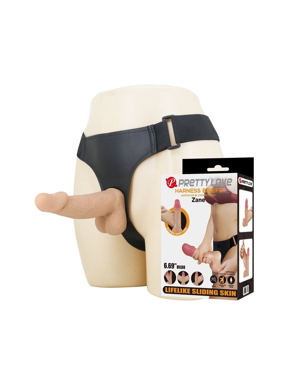 PRETTY LOVE - HARNAIS ZANE AVEC GODEMICHET FLEXIBLE 17 CM Ø 4