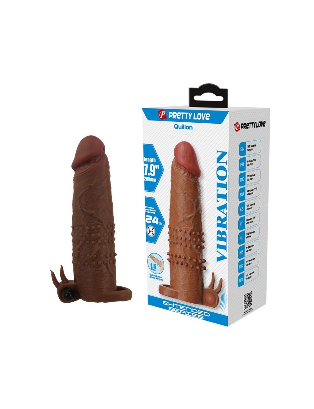 PRETTY LOVE - MANCHON VIBRANT POUR PÉNIS QUILLON 20 CM Ø 4 CM MARRON