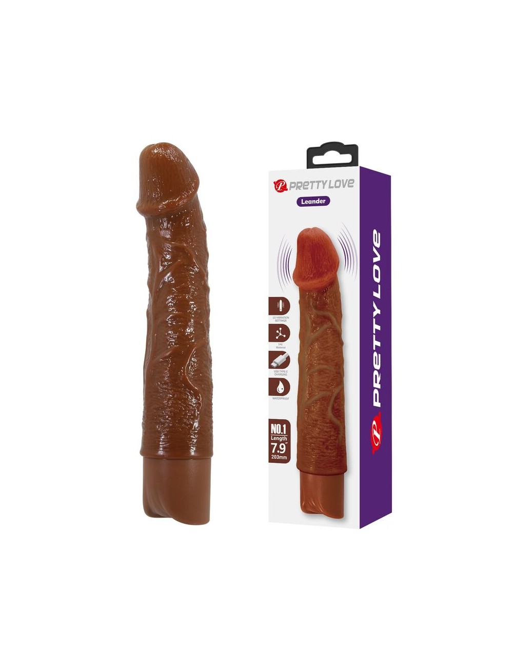 PRETTY LOVE - LEONARDO VIBRATEUR RÉALISTE 20 CM Ø 4 CM MARRON