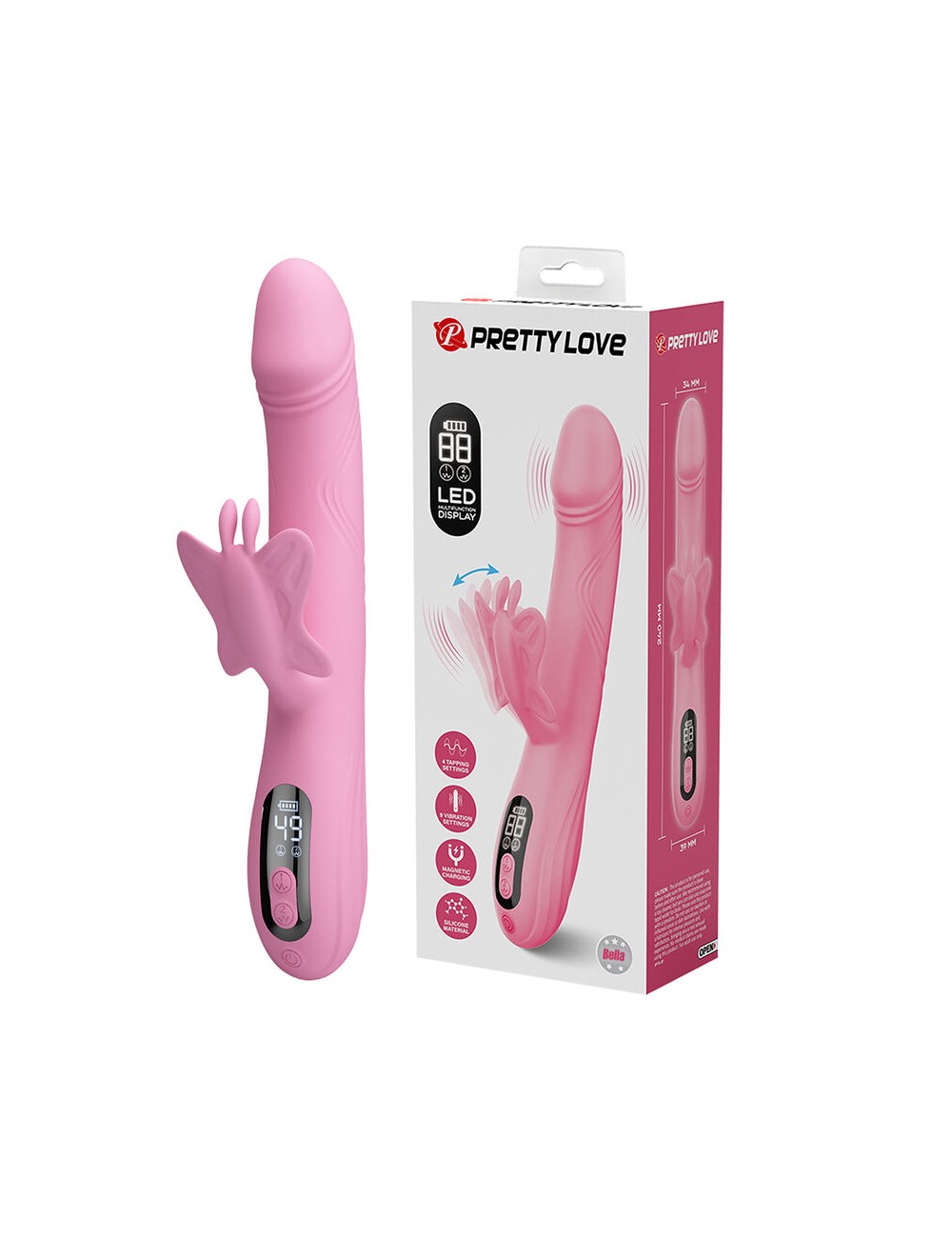 PRETTY LOVE - VIBRATEUR BELLA RABBIT AVEC STIMULATION PAPILLON ET LED ROSE