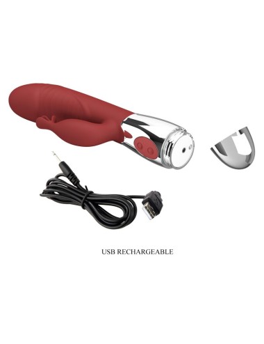 PRETTY LOVE - VIBRATEUR LAPIN EN PLANTES DE ROSE 30 FONCTIONS RECHARGEABLE USB ROUGE