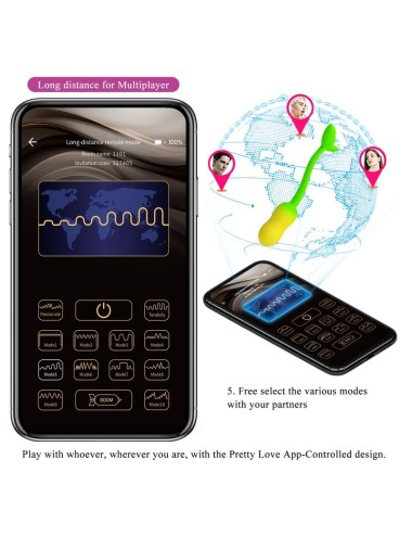 PRETTY LOVE - Å'UF VIBRANT CONTRÃ”LABLE PAR APPLICATION PULSEN 12 FONCTIONS RECHARGEABLE PAR USB VERT-JAUNE