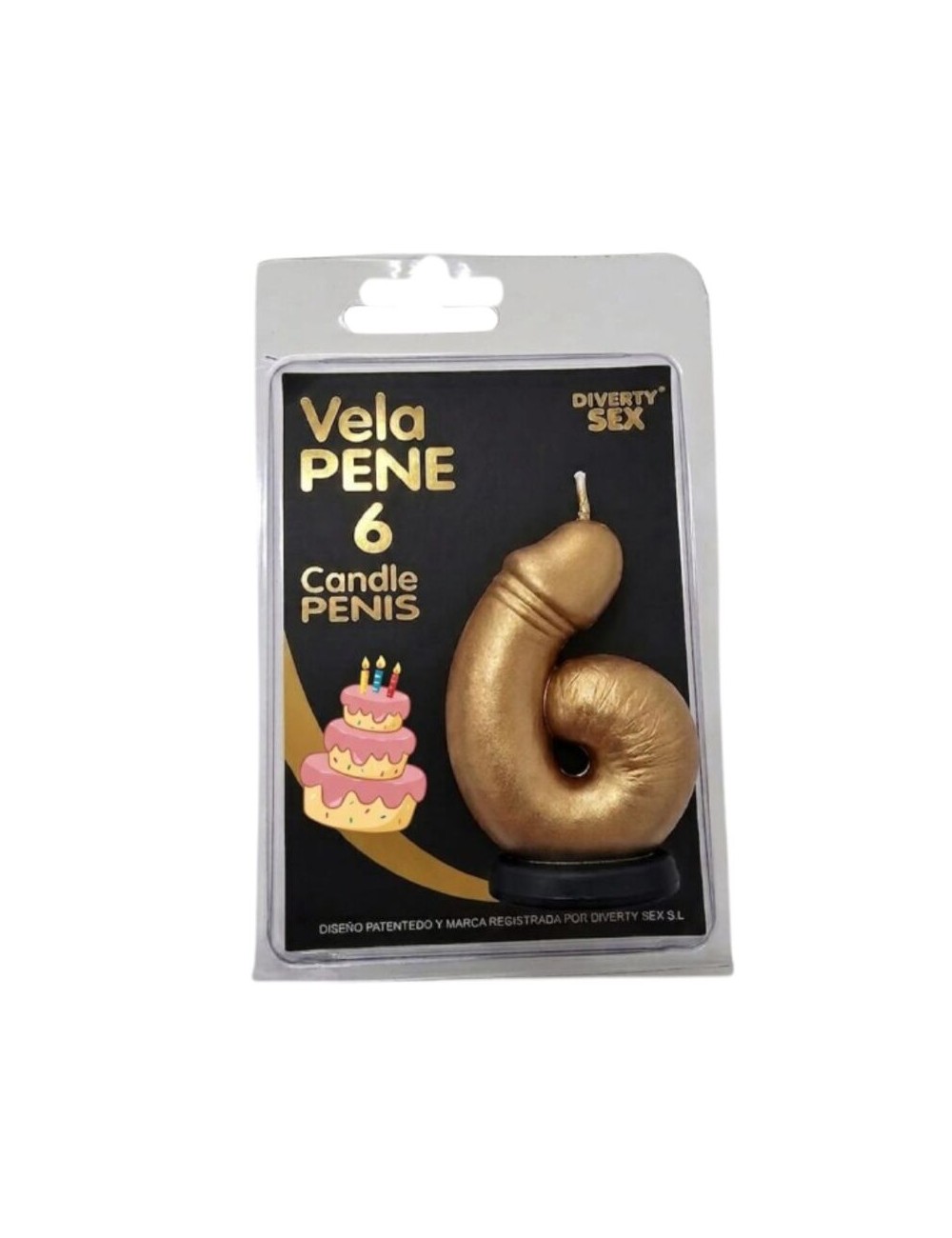 DIABLO PICANTE - BOUGIE PÉNIS EN FORME DE CHIFFRE 6 COULEUR OR