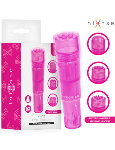 INTENSE - MINI MASSEUR KURT AVEC 4 TÊTES INTERCHANGEABLES ROSE