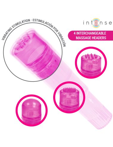 INTENSE - MINI MASSEUR KURT AVEC 4 TÊTES INTERCHANGEABLES ROSE