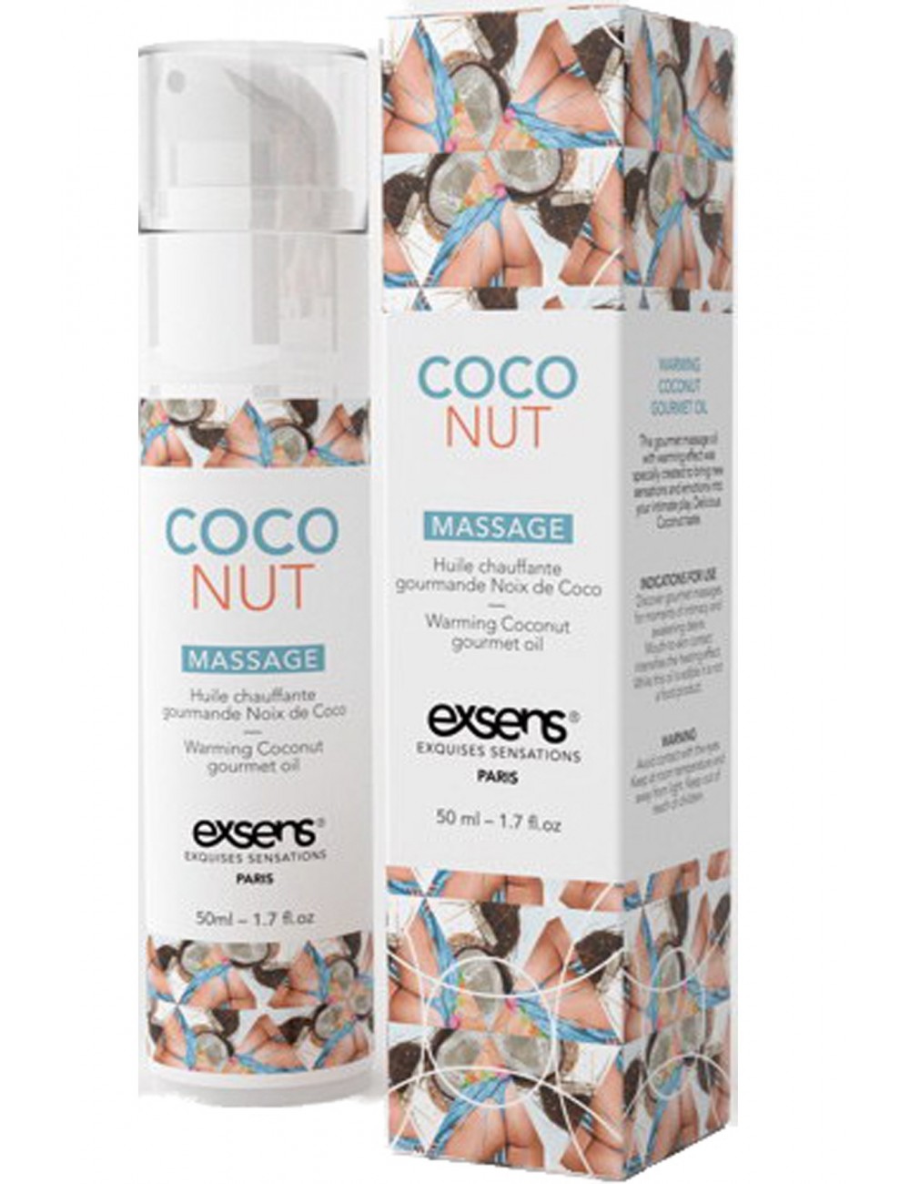 Huile de massage chauffante Gourmande Noix de coco 50ml comestible sans sucre - Huiles de massage - Exsens