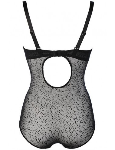 Lingerie - Bodys - Body en latex léger et maille transparente à motif noire V-9220 - Axami